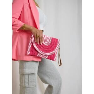 NWT Styline Fiona Pink Striped Straw Clutch